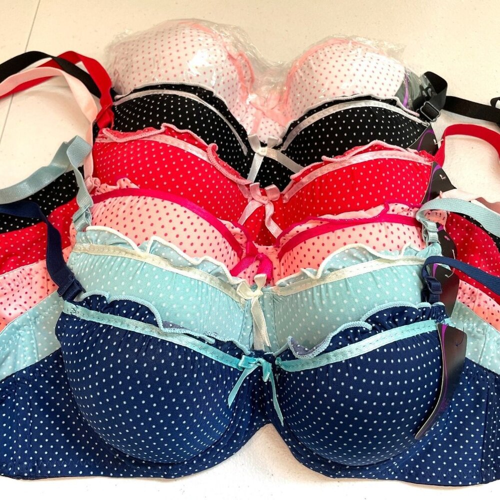 NEW Sofra Womens Size 30A Polka Dot Ruffle 6 Pack Bras Bundle Set Underwire